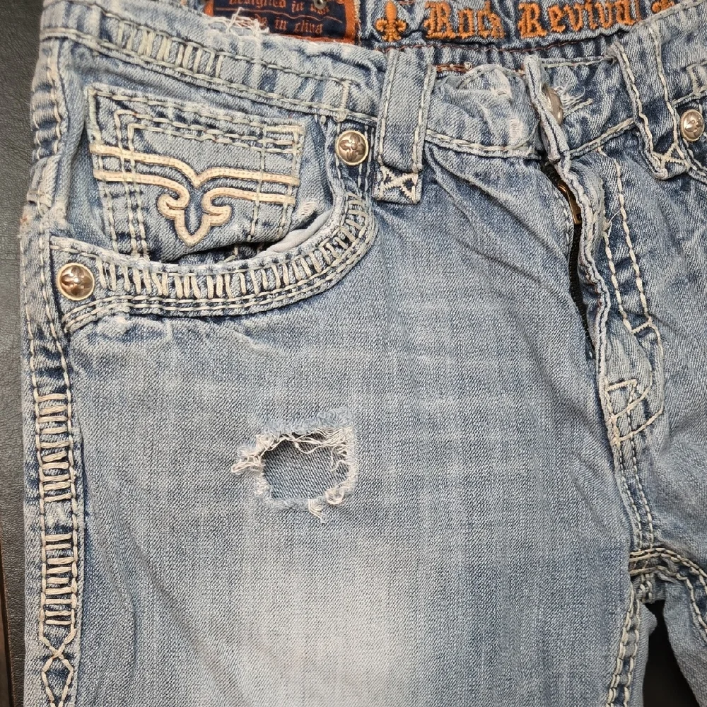 Rock Revival Boot Cut Ripped Jeans in Light Blue - Picture 5 of 16